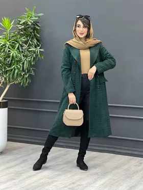 پالتو چهارخونه بلند شش دکمه