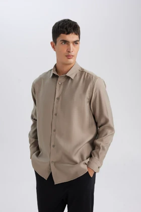 Relax Fit یقه پولو Twill Modal Blend Basic ساده پیراهن آستین بلند D3376ax24au D3376AX24AU