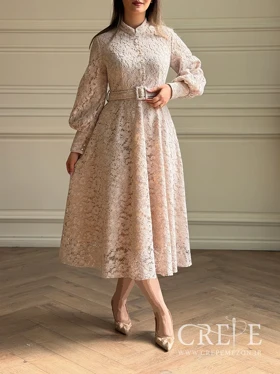 پیراهن گیپور مخمل کمربنددار