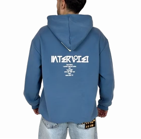 هودی آبی کلاهدار اورسایز مردانه مشکی MONO با لوگوی لوزی و چاپ پشت