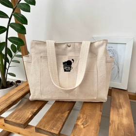 توت بگ کرمی سایز اسمالکیف پارچه ای طرح گربه cat