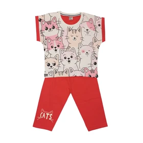 ست تیشرت آستین کوتاه و شلوار دخترانه مدل PJ1065 رنگ قرمز