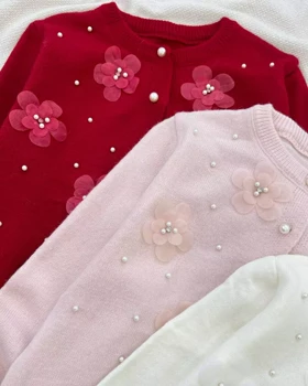ژاکت بافت گل و مروارید گل برجسته کد 5318