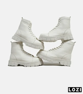 بوت مردانه چرمی سفید BERSHKA