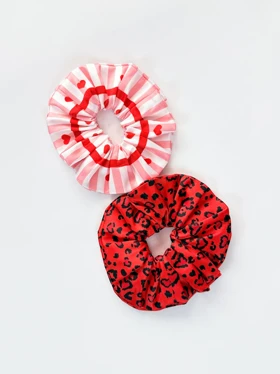 کش مو اسکرانچی ساتن طرح پلنگی و قلبی