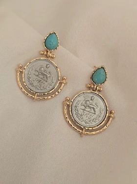 گوشواره طرح سکه (فیروزه آبی)