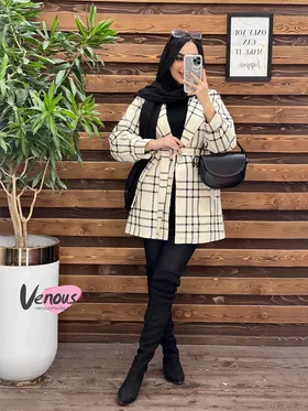 پالتو چهارخونه کمردار