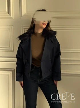 بارانی کراپ یقه خزدار