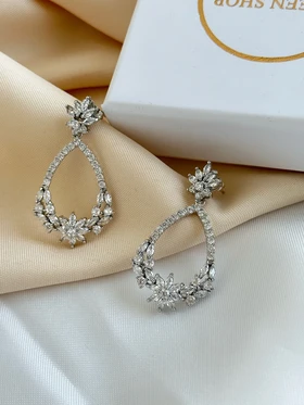 گوشواره مجلسی اشکی نگین گل