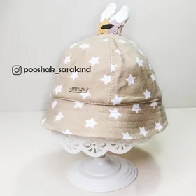 کلاه سطلی نوزاد دخترانه گوش دار طرح ستاره