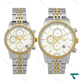 ساعت ست سیکو سه موتوره کرنوگراف دورنگ طلایی صفحه سفید Seiko-8737-S
