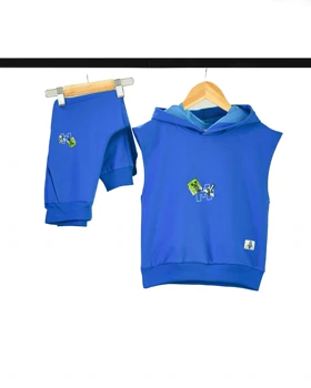 ست جلیقه کلاهدار و شلوار آبی طرح ماینکرافت