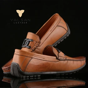 کفش کالج مردانه چرم یلسان مدل آیهان کد 541-GN (عسلی)