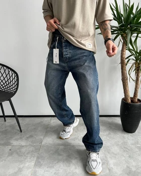 شلوار بگ آبی تیره BERSHKA