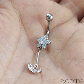 پیرسینگ ناف جواهری مدل گل و برگ 70069