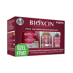 پک مراقبت از مو ضد ریزش بیوکسین (Bioxcin) مدل Forte شامل شامپو، سرم و مکمل Keratin Complex