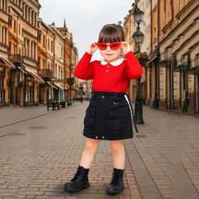 دامن کتان دخترانه مشکی برند XIAOMOGOU