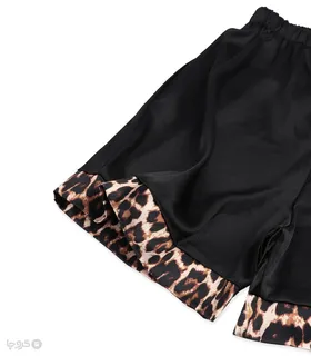 ست لباس خواب راحتی شلوارک و بلوز ساتن anamax آنامکث کد 025 طرح پلنگی