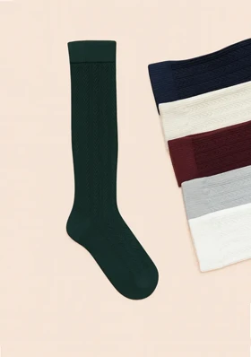 جوراب ساق بلند زیر زانو زنانه طرح گندمی برجسته