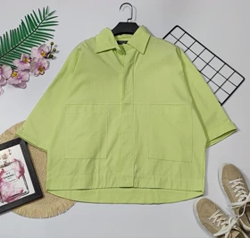 شومیز باکسی دوجیب مدل دلبهار کد 50263 (سبز پاستلی)