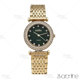 ساعت الکسا پریمیر 0105 زنانه طلایی صفحه مشکی دور نگین 106135