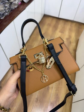کیف دخترانه مینی هرمس زنجیردار kelly (عسلی مشکی)