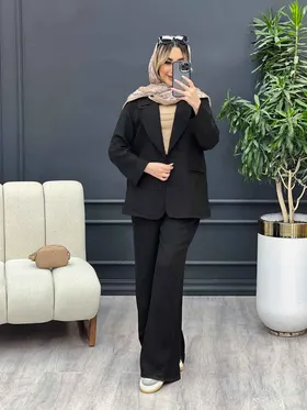 ست مانتو و شلوار یقه انگلیسی جیب نما