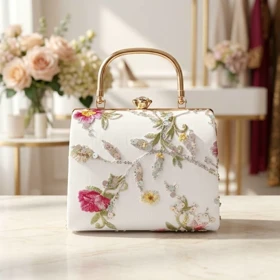 کیف مجلسی زنانه مدل گلسای سفید
