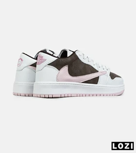 کفش کتانی مردانه و زنانه سفید قهوه ای صورتی NIKE travis scott مدل 8318