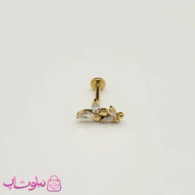 پیرسینگ گوش مدل پروانه نگین سفید طلایی رنگ کد 249