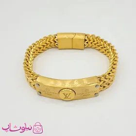 دستبند مردانه زنجیری مدل لویی ویتون طلایی