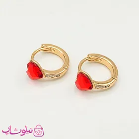 گوشواره حلقه‌ای ژوپینگ مدل قلب قرمز شفاف
