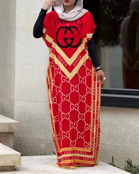 پیراهن پانچ بلند طرح دار 7083 (قرمز)