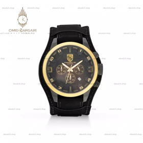 ساعت مچی پورش دیزاین بند جیر صفحه مشکی قاب طلایی Porsche Design