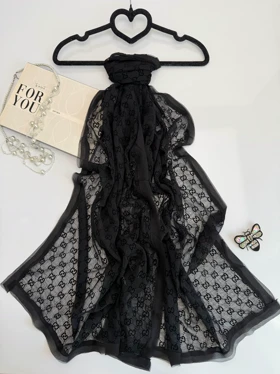 شال حریر طرح گوچی 20691 (مشکی)