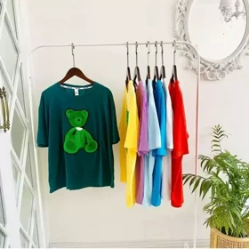 تیشرت زنانه برجسته وارداتی خرسی نخ پنبه قواره دار