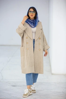 مانتو شنل بلند غزال (کرم)