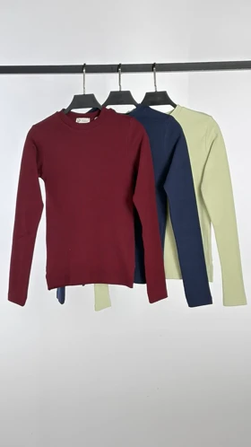 بلوز آستین بلند یقه گرد کد 1400299 (زرشکی)