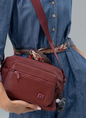 کیف دوشی زنانه چرم مصنوعی با بند بلند قابل تنظیم دیوید جونز DAVIDJONES (قرمز)