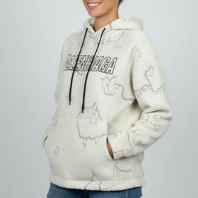 هودی تدی پشمی طرح ببعی رنگ سفید