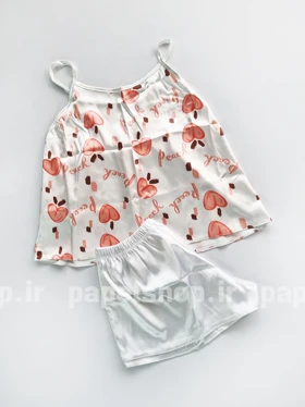 ست لباس خواب تاپ و شورتک ساتن طرح هلو