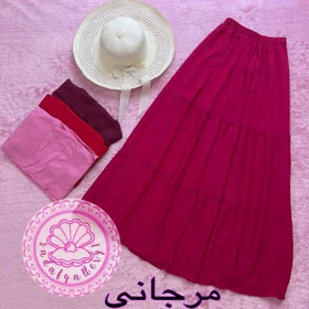 دامن نخی طبقه‌ای بلند رنگبندی پالت رنگ قرمز(کد1185) (مرجانی)