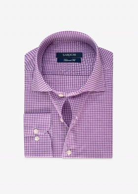 پیراهن کلاسیک نخ پنبه چهارخانه بنفش