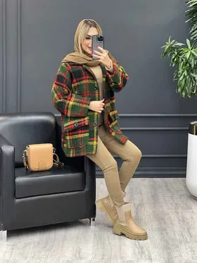 پالتو چهارخونه آستین پاگن