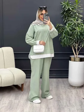 مانتو شلوار جلو بسته یقه دار