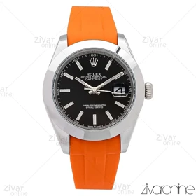 ساعت رولکس دیت جاست 2 مردانه صفحه مشکی بند رابر نارنجی 106609