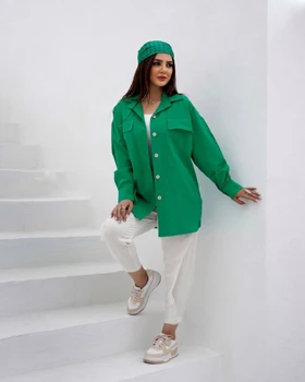 ست مانتو شومیزی و شلوار لینن خمره ای پایین چسبی