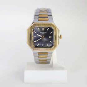 ساعت مچی مردانه پتک فیلیپ Patek Philippe موتور کوارتز ژاپن و رنگ ثابت کد 2 (بنده نقره ای طلائی صفحه مشکی)