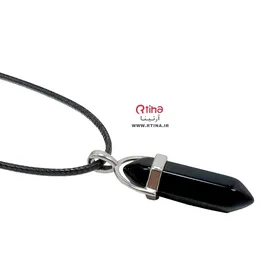 گردنبند منشوری مشکی سنگی + بند 60CM چرمی رایگان