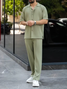 پیراهن سبز آستین کوتاه sh372